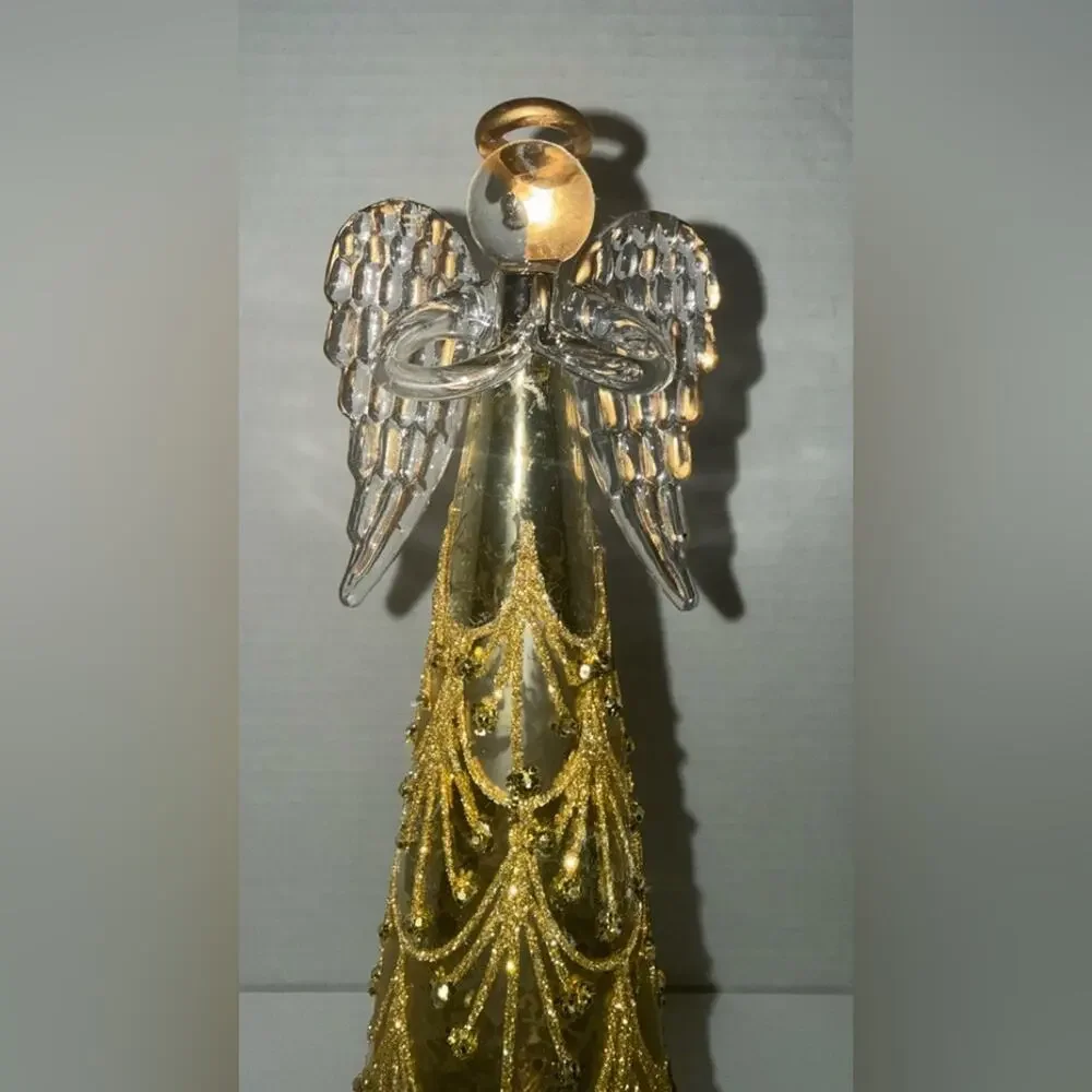 Pier 1 Gold Glass light up Angel Figurine 12” tall
